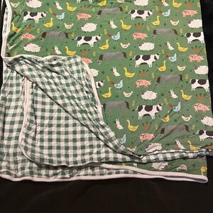 Green Farm Animal Baby Blanket
